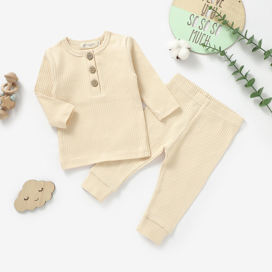 ORGANIC NATURAL COTTON RIBBED BABY T SHIRT &amp; TROUSERS - Tiny Alpaca UK