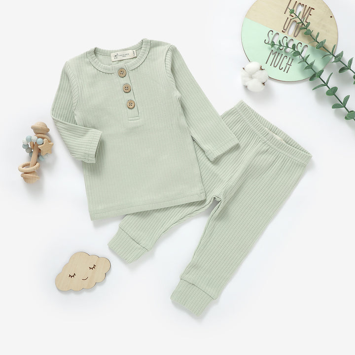 ORGANIC NATURAL COTTON RIBBED BABY T SHIRT &amp; TROUSERS - Tiny Alpaca UK