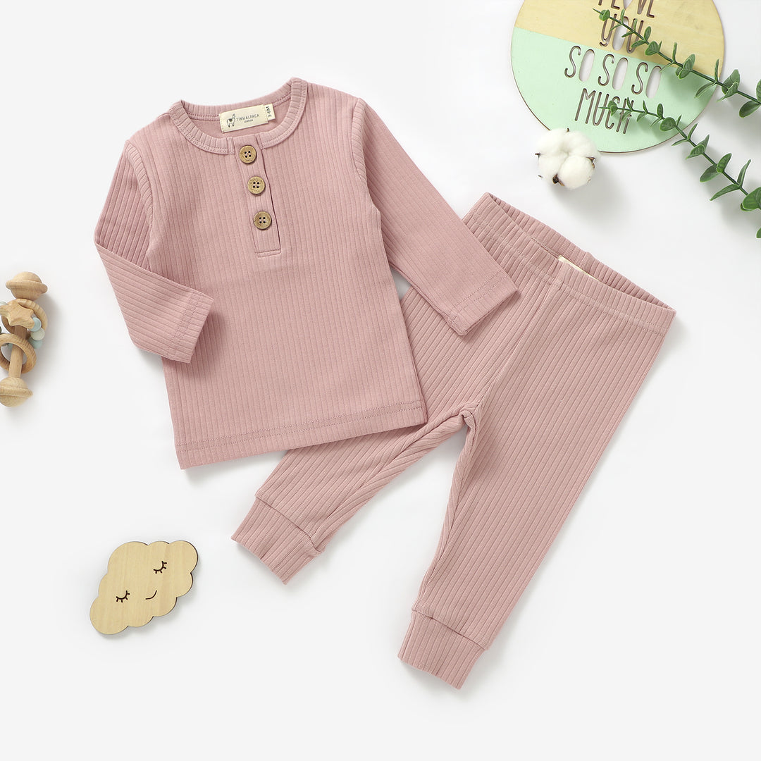 ORGANIC NATURAL COTTON RIBBED BABY T SHIRT &amp; TROUSERS - Tiny Alpaca UK