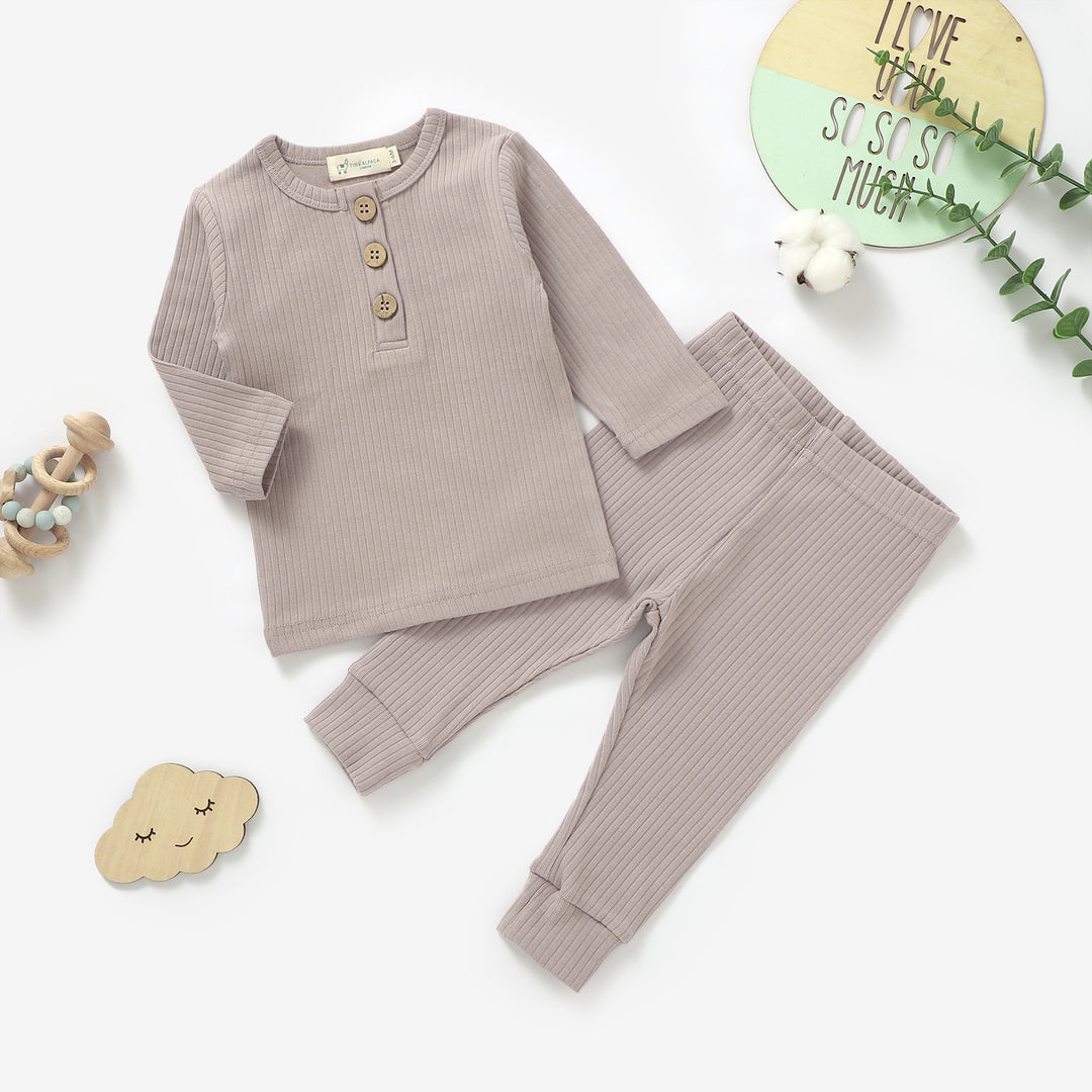 ORGANIC NATURAL COTTON RIBBED BABY T SHIRT &amp; TROUSERS - Tiny Alpaca UK