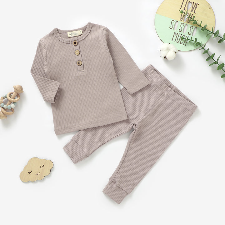 ORGANIC NATURAL COTTON RIBBED BABY T SHIRT &amp; TROUSERS - Tiny Alpaca UK