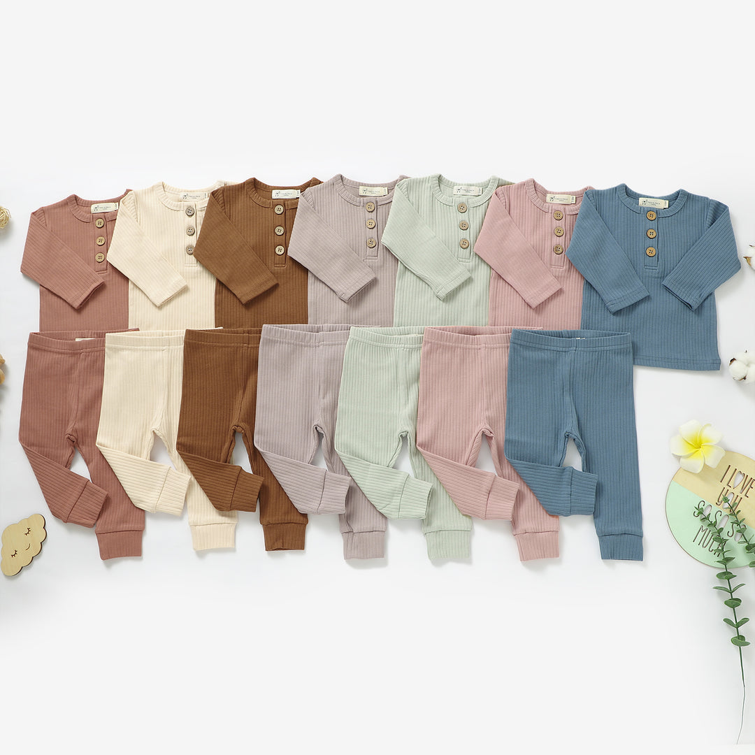 ORGANIC NATURAL COTTON RIBBED BABY T SHIRT & TROUSERS - Tiny Alpaca UK