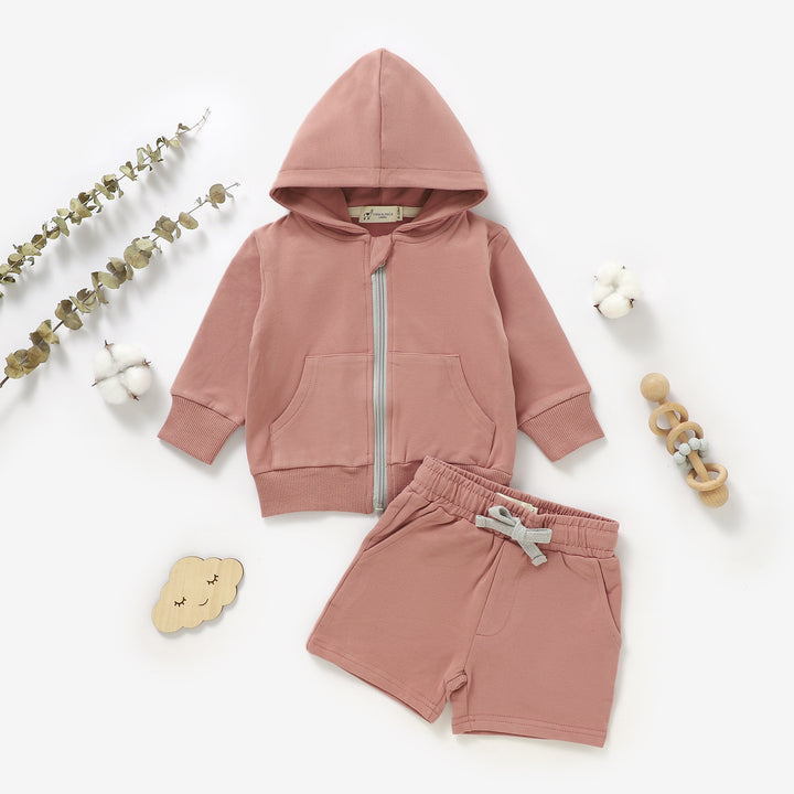 Organic cotton French terry zip hoodie and shorts set, 0–3y