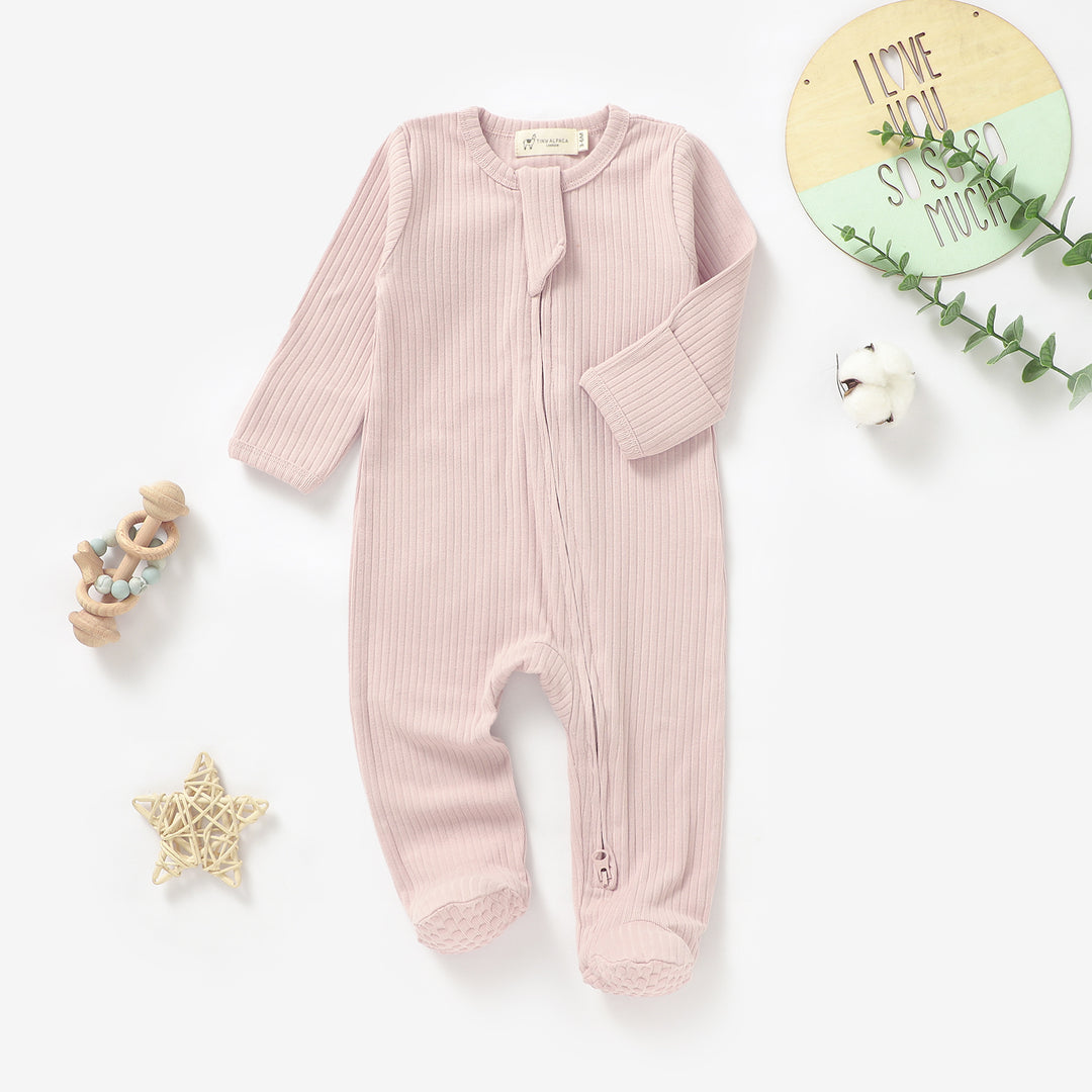 ORGANIC COTTON RIBBED SLEEPSUIT WITH TWO WAY ZIPPER | 0-24 M - Tiny Alpaca UK
