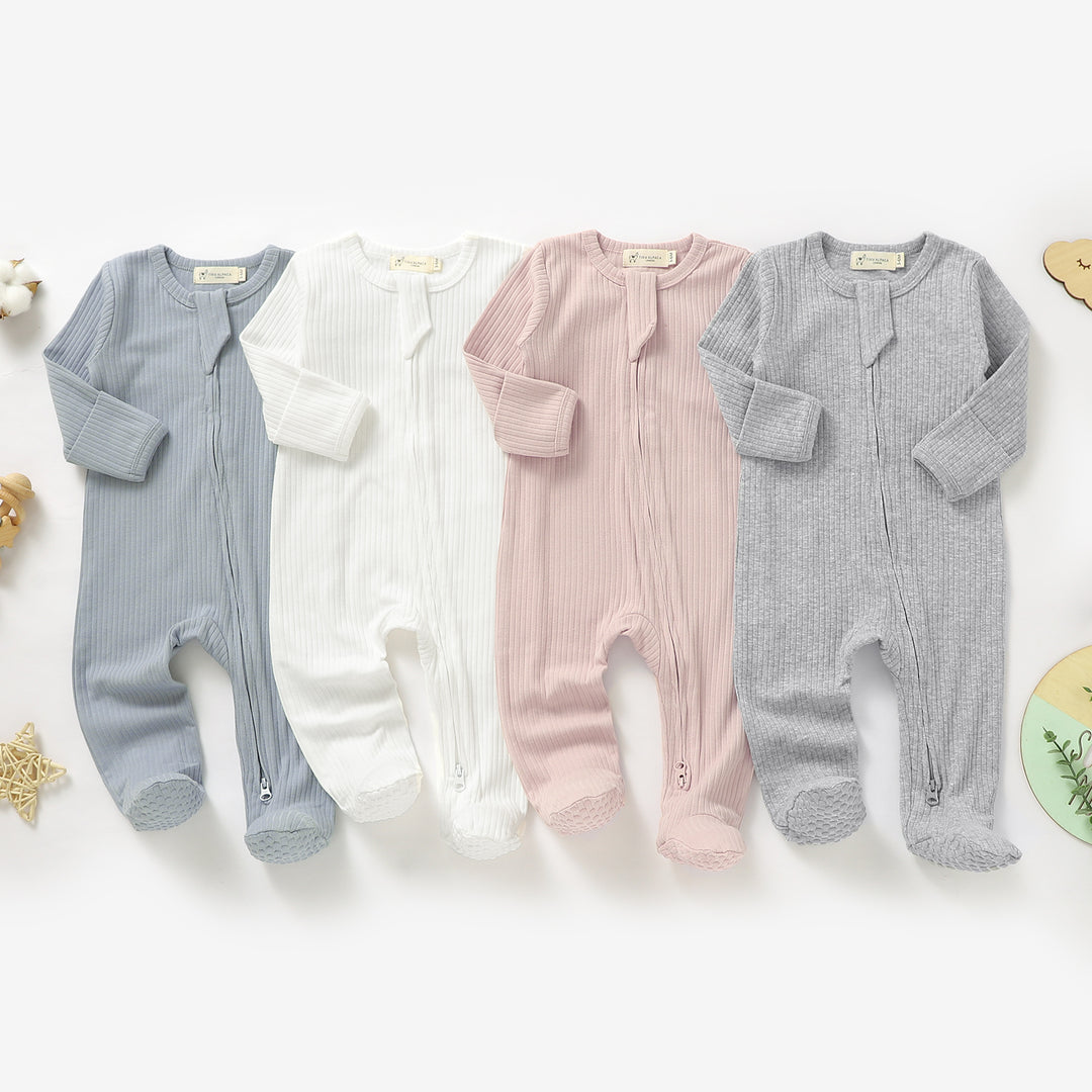 ORGANIC COTTON RIBBED SLEEPSUIT WITH TWO WAY ZIPPER | 0-24 M - Tiny Alpaca UK