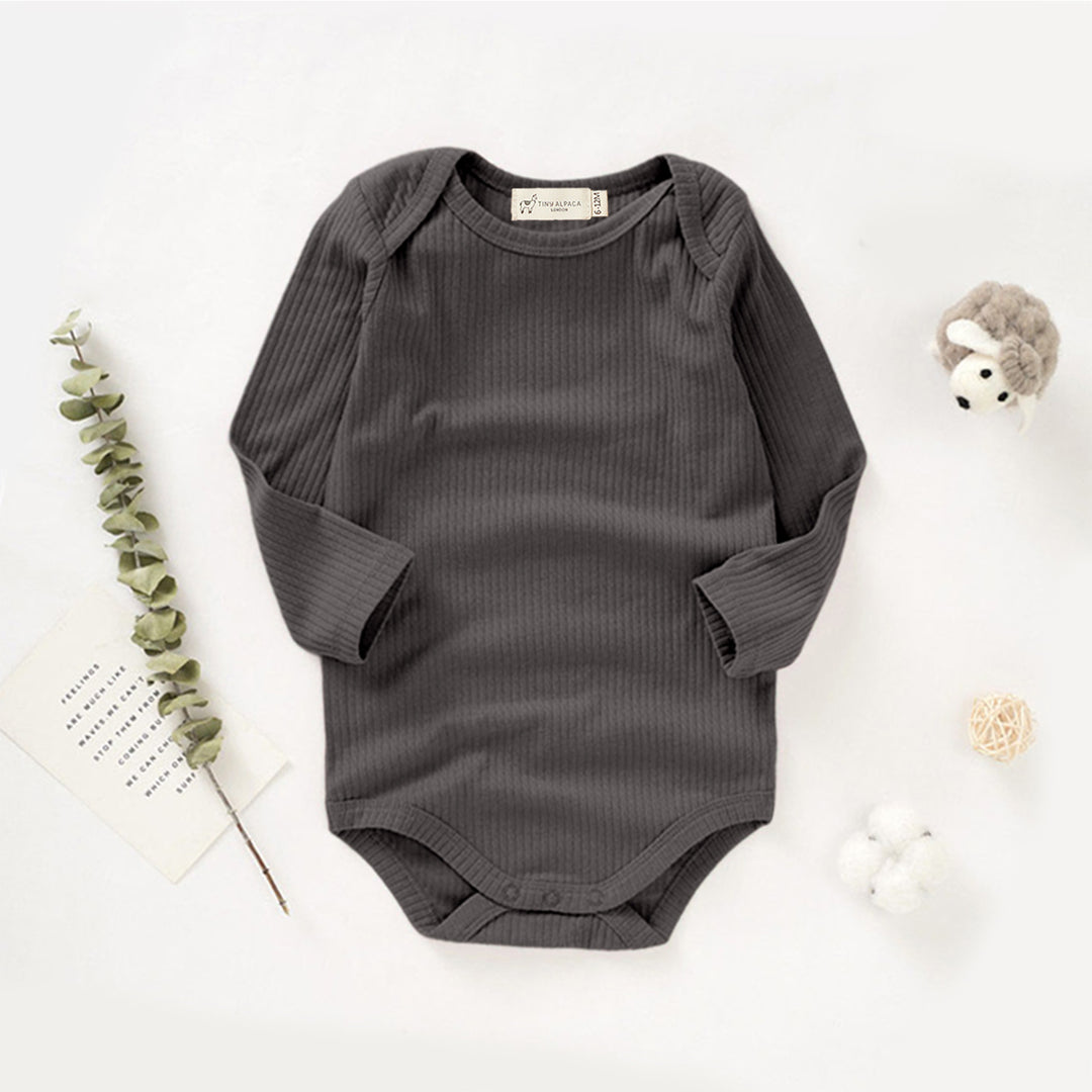Organic Natural Cotton Ribbed Long Sleeve Baby Bodysuit (0-24 months) - Tiny Alpaca UK