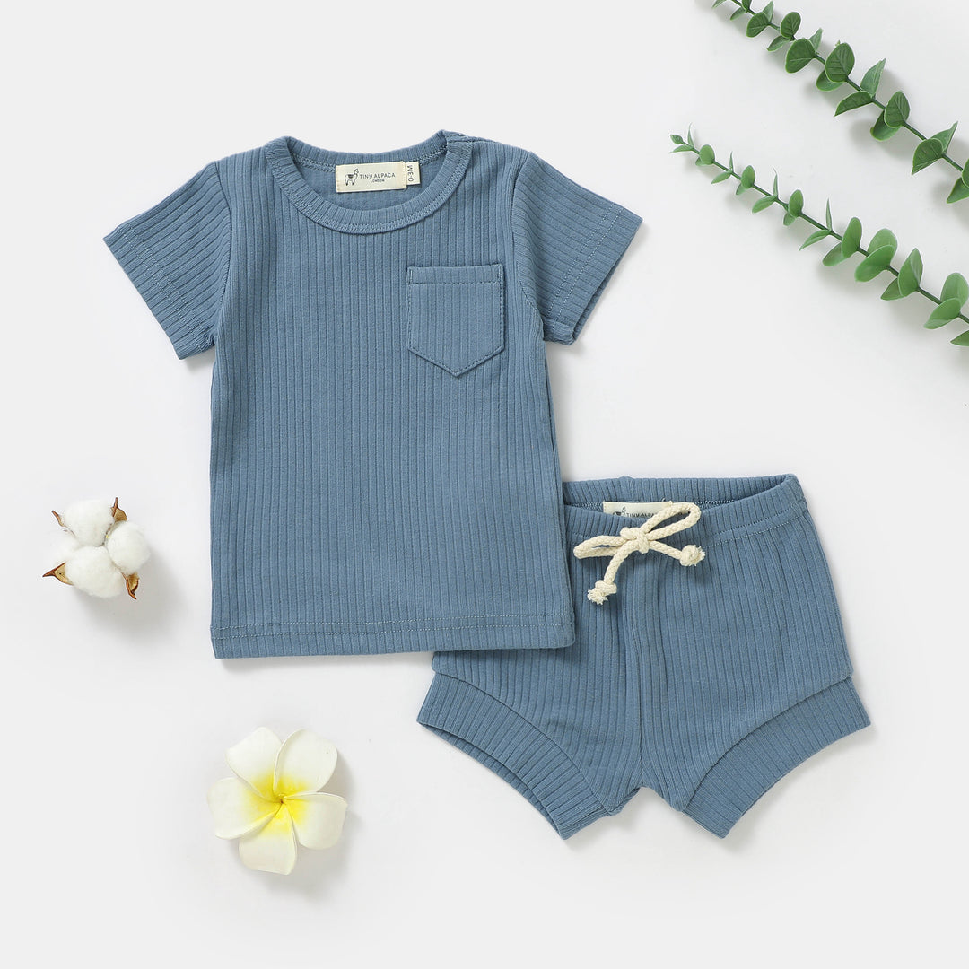Organic Natural Cotton Short Sleeve Baby Cord Set - Tiny Alpaca UK