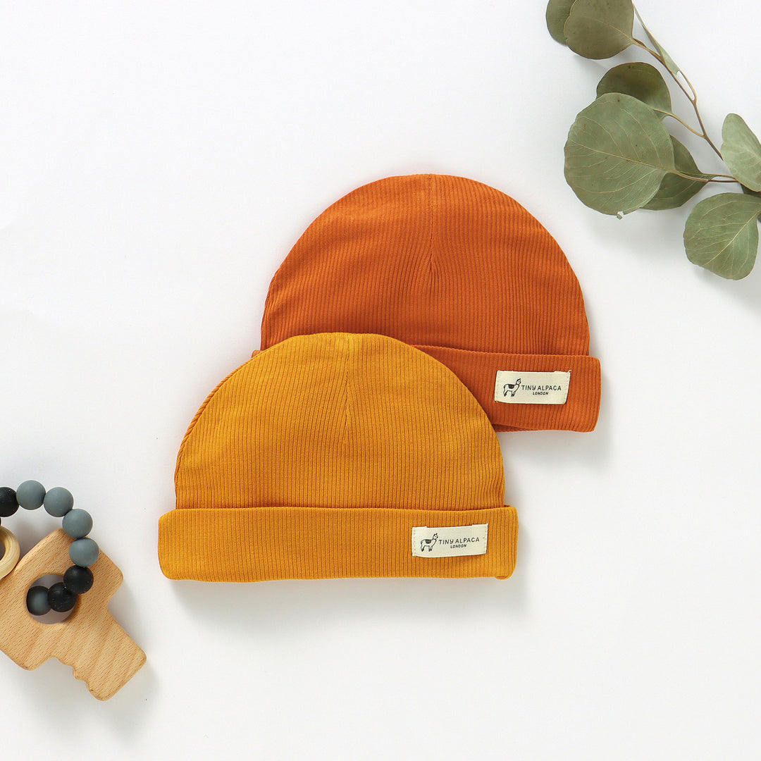 NATURAL BAMBOO RIBBED BABY HATS SET OF 2 - Tiny Alpaca UK