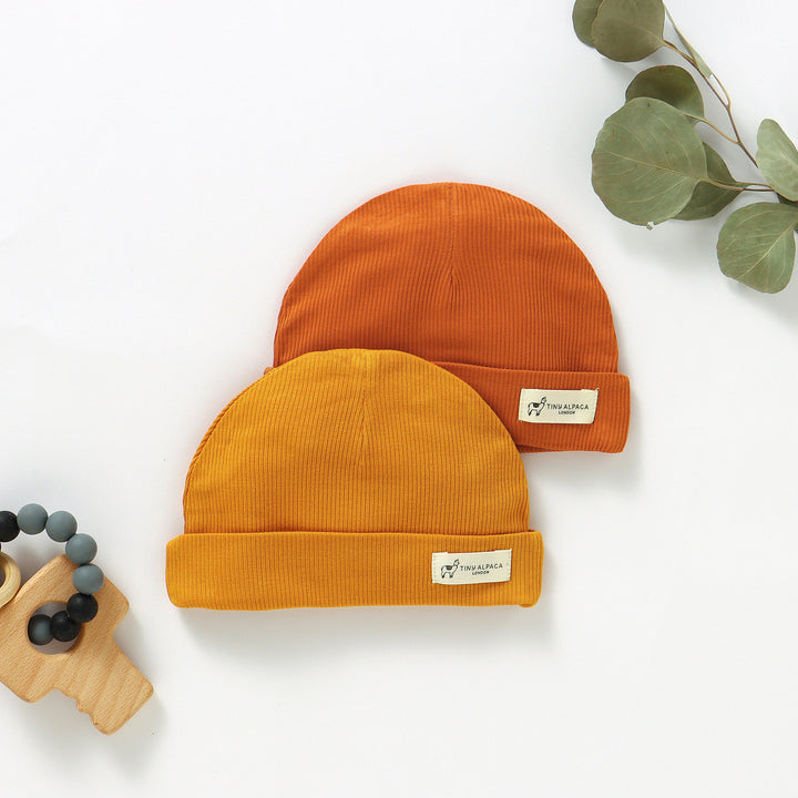 NATURAL BAMBOO RIBBED BABY HATS SET OF 2 - Tiny Alpaca UK