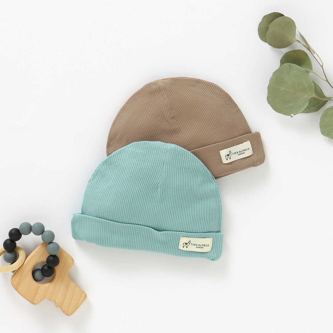 NATURAL BAMBOO RIBBED BABY HATS SET OF 2 - Tiny Alpaca UK