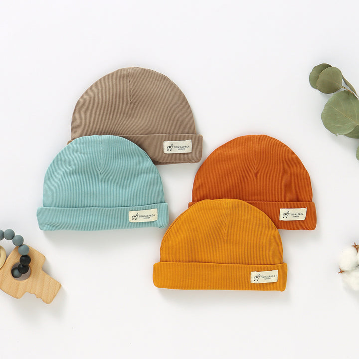 NATURAL BAMBOO RIBBED BABY HATS SET OF 2 - Tiny Alpaca UK