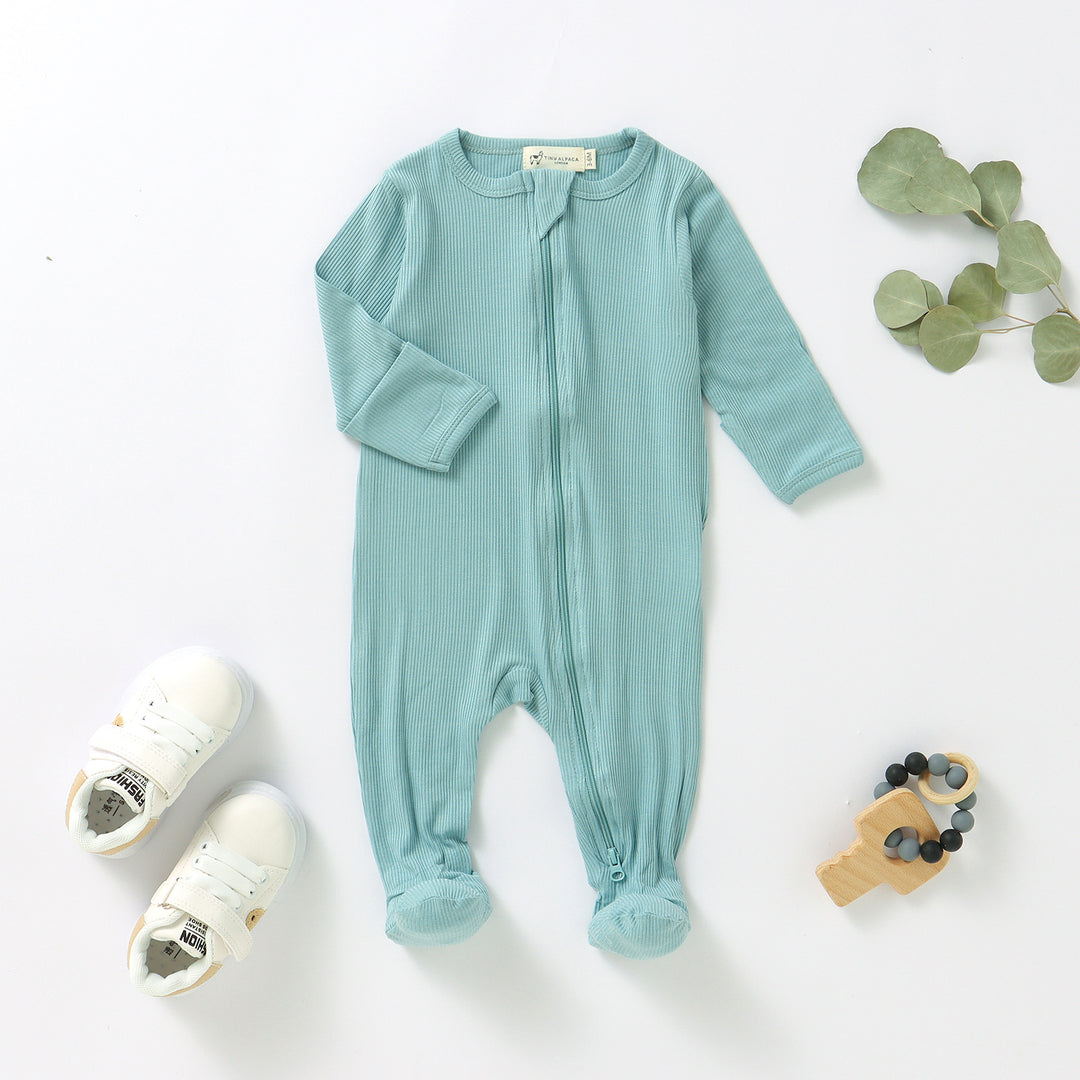ORGANIC BAMBOO RIBBED SLEEPSUIT WITH TWO WAY ZIPPER | 0-24 M - Tiny Alpaca UK