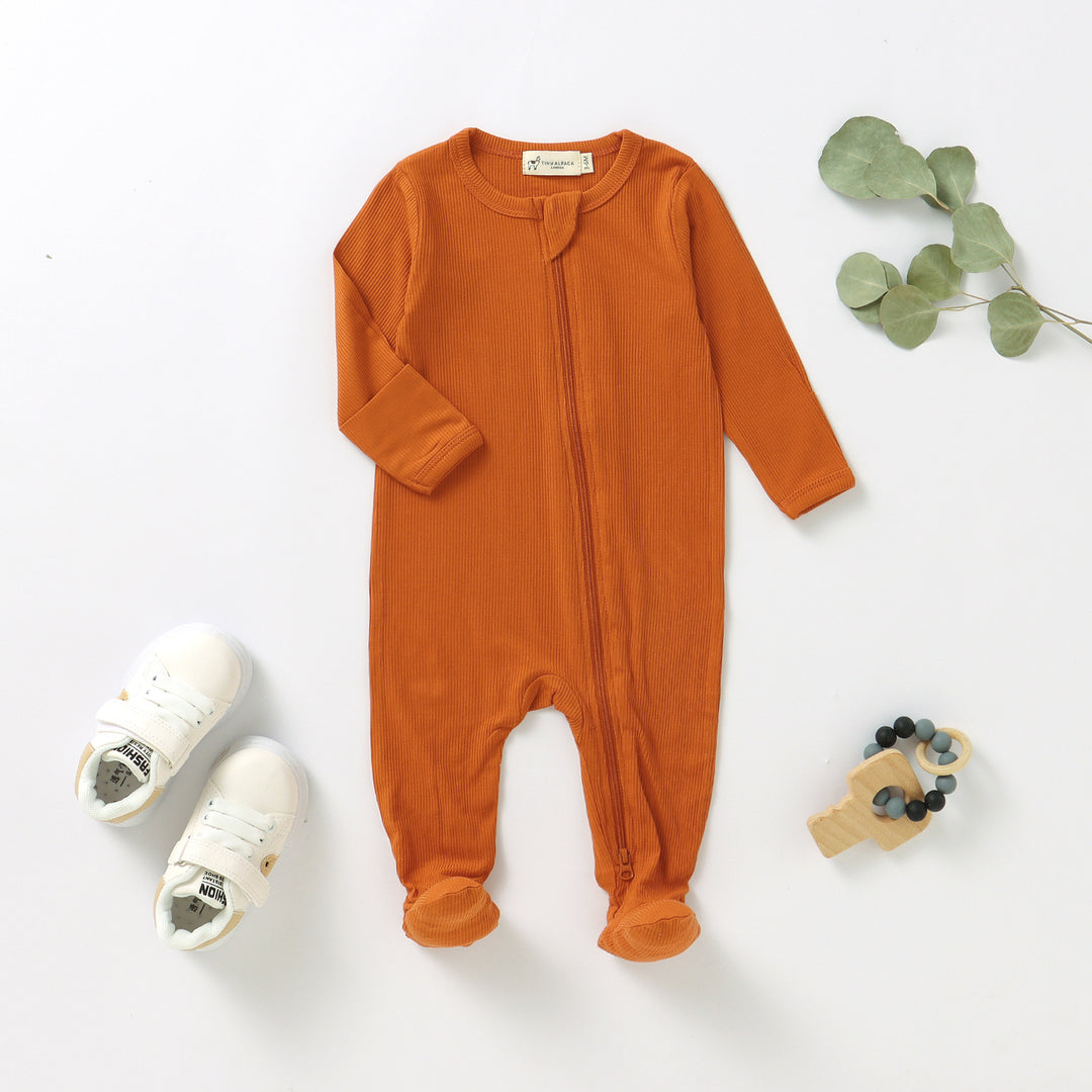 ORGANIC BAMBOO RIBBED SLEEPSUIT WITH TWO WAY ZIPPER | 0-24 M - Tiny Alpaca UK