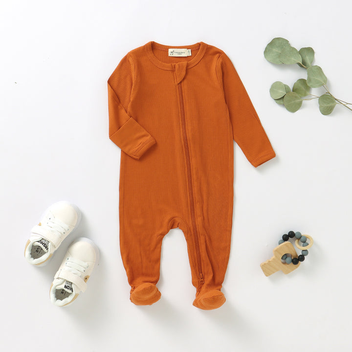ORGANIC BAMBOO RIBBED SLEEPSUIT WITH TWO WAY ZIPPER | 0-24 M - Tiny Alpaca UK