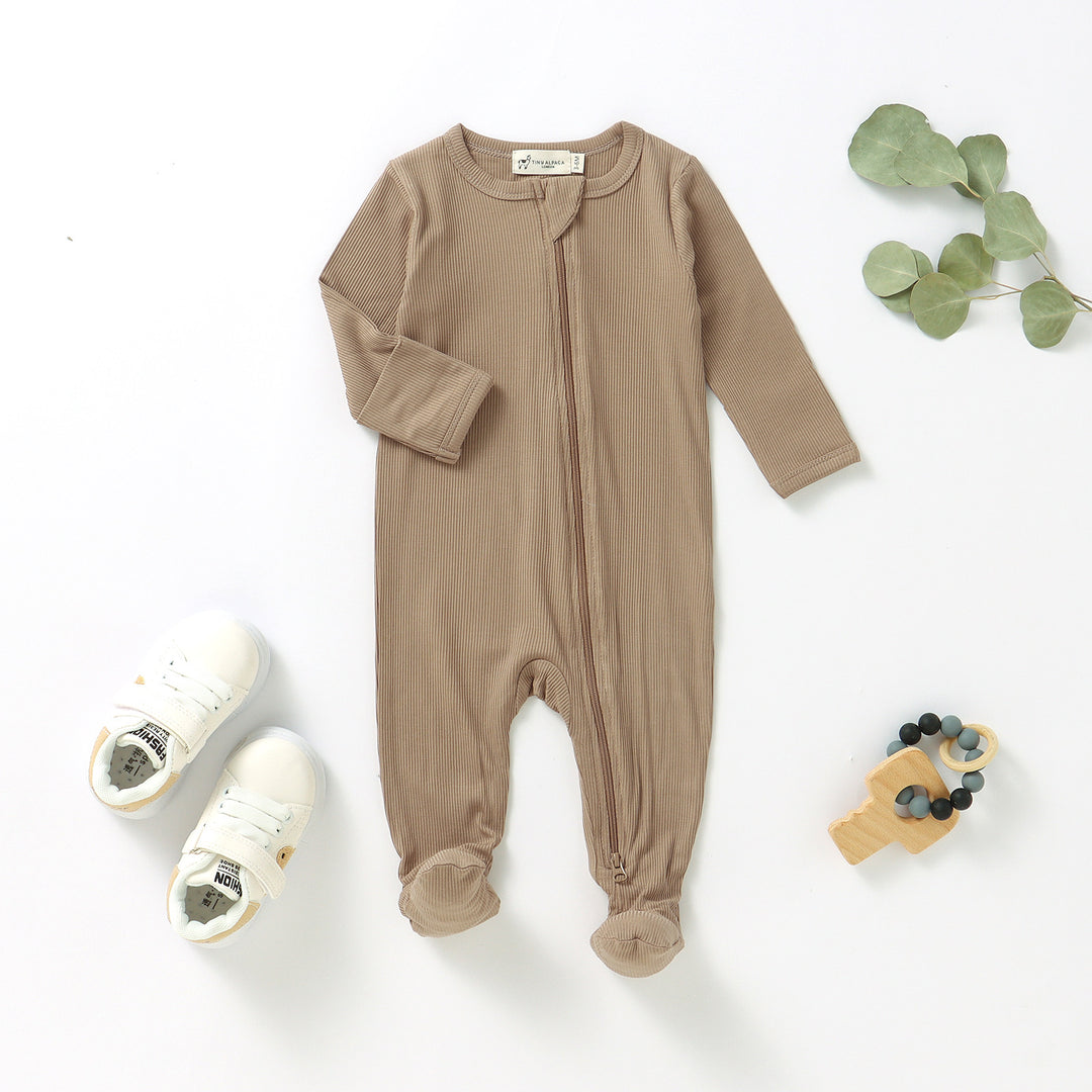 ORGANIC BAMBOO RIBBED SLEEPSUIT WITH TWO WAY ZIPPER | 0-24 M - Tiny Alpaca UK