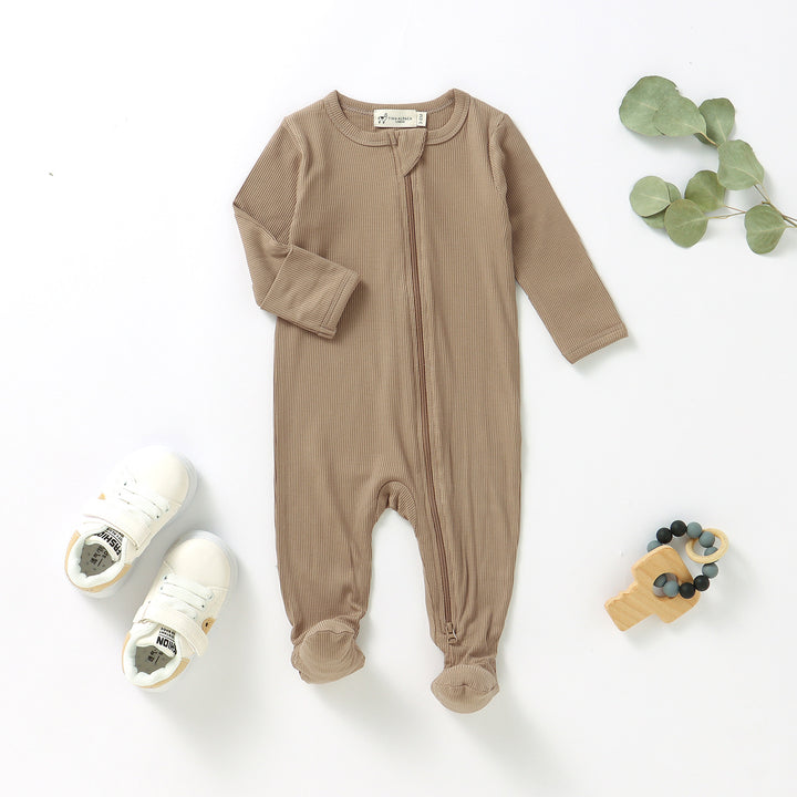 ORGANIC BAMBOO RIBBED SLEEPSUIT WITH TWO WAY ZIPPER | 0-24 M - Tiny Alpaca UK