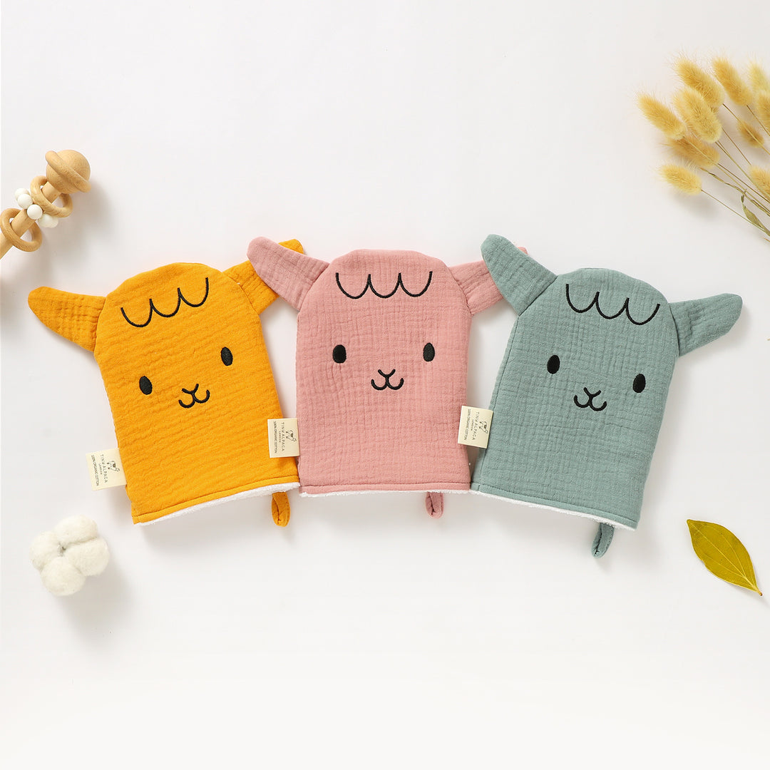 ORGANIC COTTON MUSLIN SHEEP WASHGLOVE - Tiny Alpaca UK