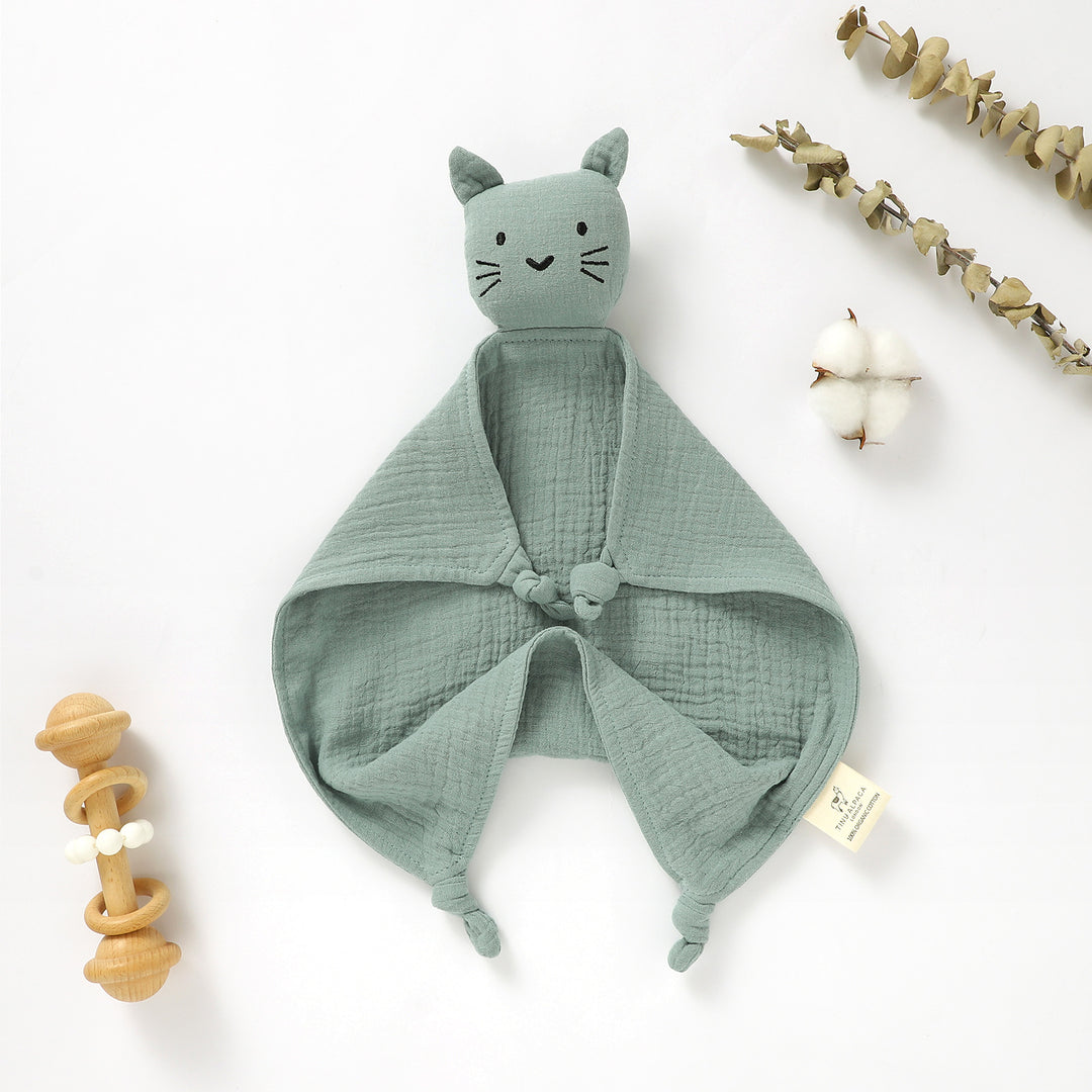 CAT ORGANIC COTTON SECURITY BLANKET 40X40CM - Tiny Alpaca UK