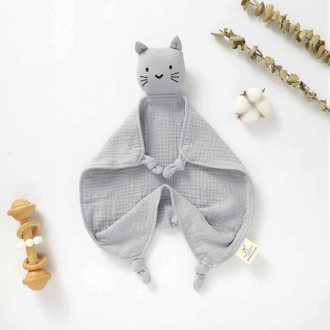 CAT ORGANIC COTTON SECURITY BLANKET 40X40CM - Tiny Alpaca UK