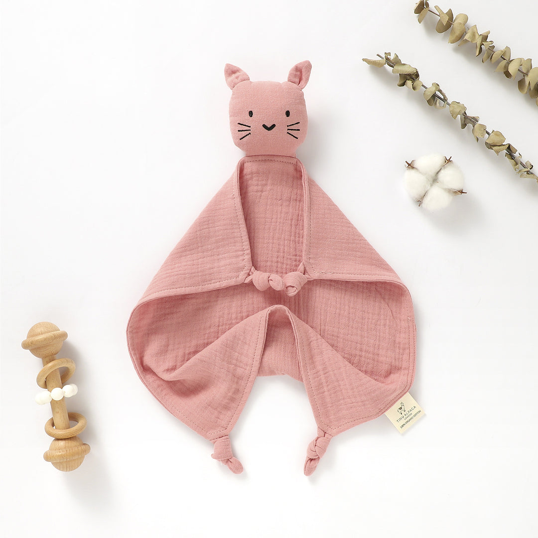 CAT ORGANIC COTTON SECURITY BLANKET 40X40CM - Tiny Alpaca UK