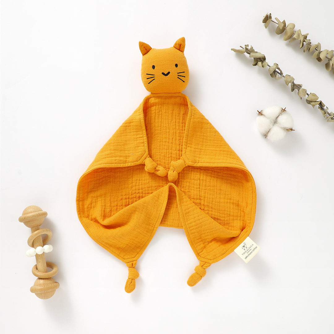 CAT ORGANIC COTTON SECURITY BLANKET 40X40CM - Tiny Alpaca UK