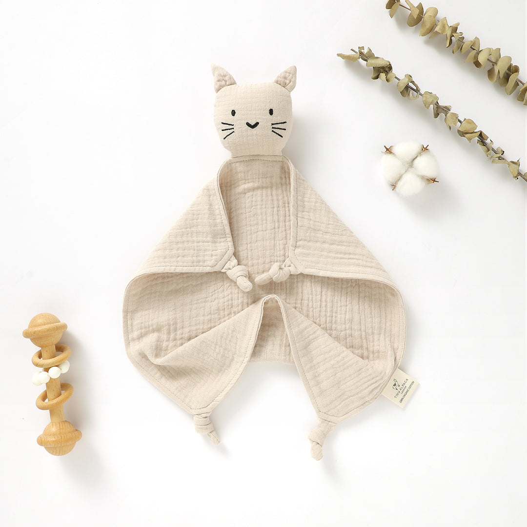 CAT ORGANIC COTTON SECURITY BLANKET 40X40CM - Tiny Alpaca UK