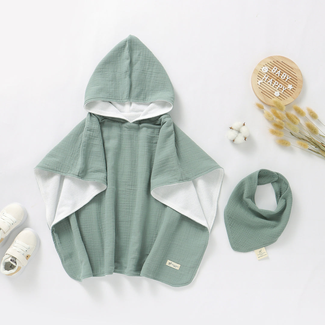 TINY ALPACA ORGANIC COTTON BABY PONCHO & BIB SET SAGE - Tiny Alpaca UK