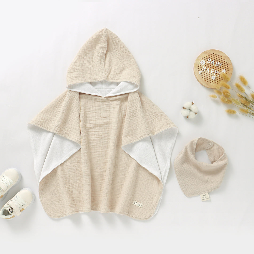 TINY ALPACA ORGANIC COTTON BABY PONCHO & BIB SET OATMEAL - Tiny Alpaca UK