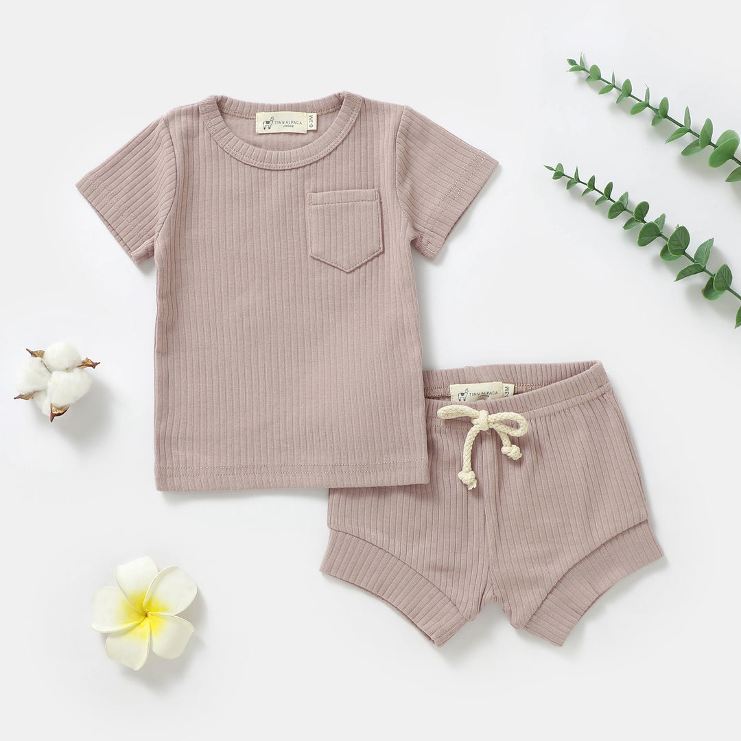 Organic Natural Cotton Short Sleeve Baby Cord Set - Tiny Alpaca UK