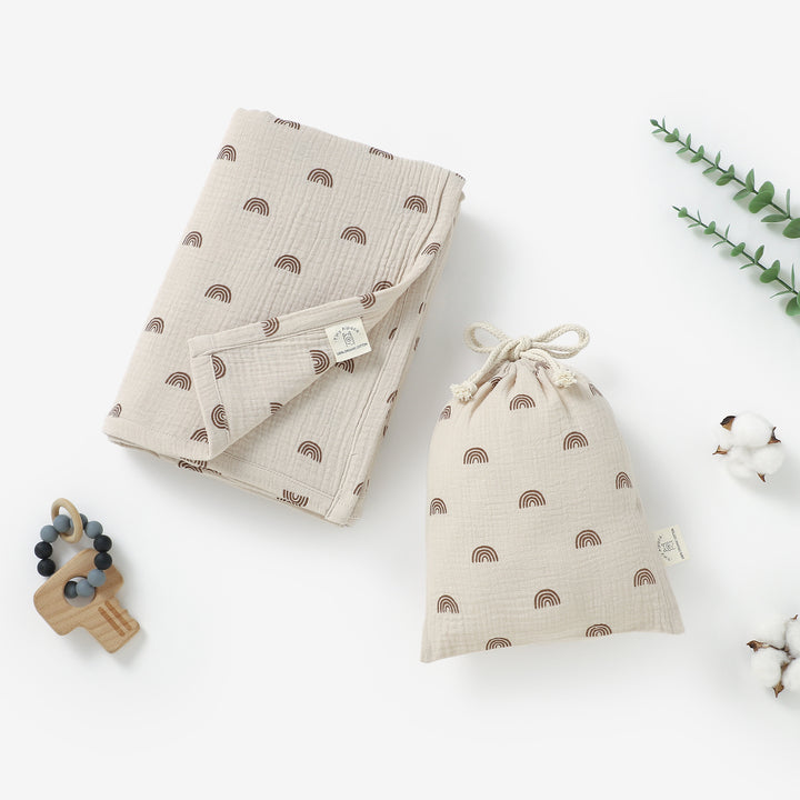 Organic cotton muslin swaddle with bag, 120 × 120 cm