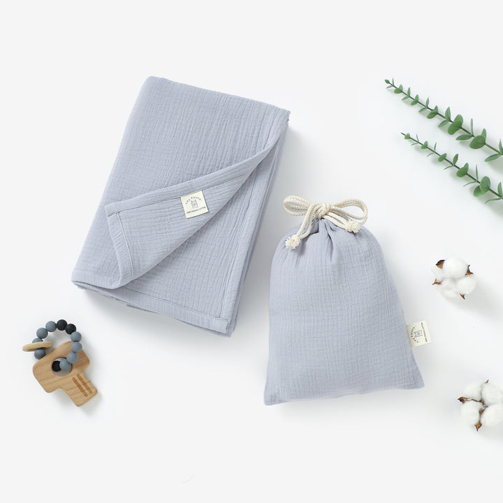 Organic cotton muslin swaddle with bag, 120 × 120 cm