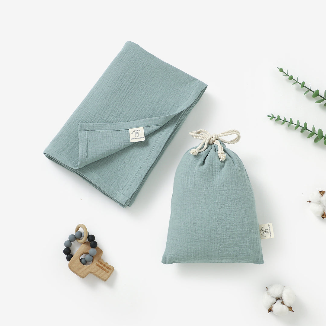 Organic cotton muslin swaddle with bag, 120 × 120 cm