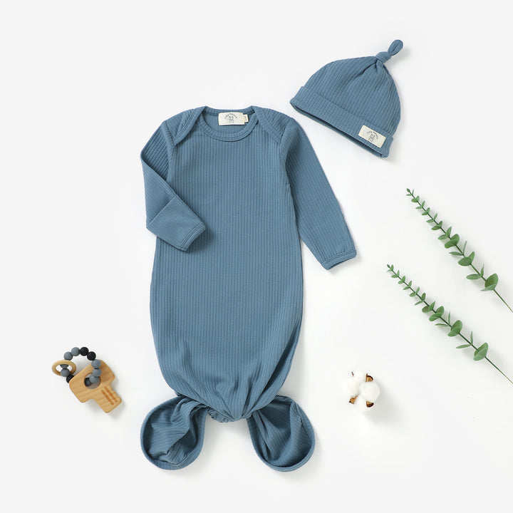 Organic Cotton Ribbed Baby Gown &amp; Hat
