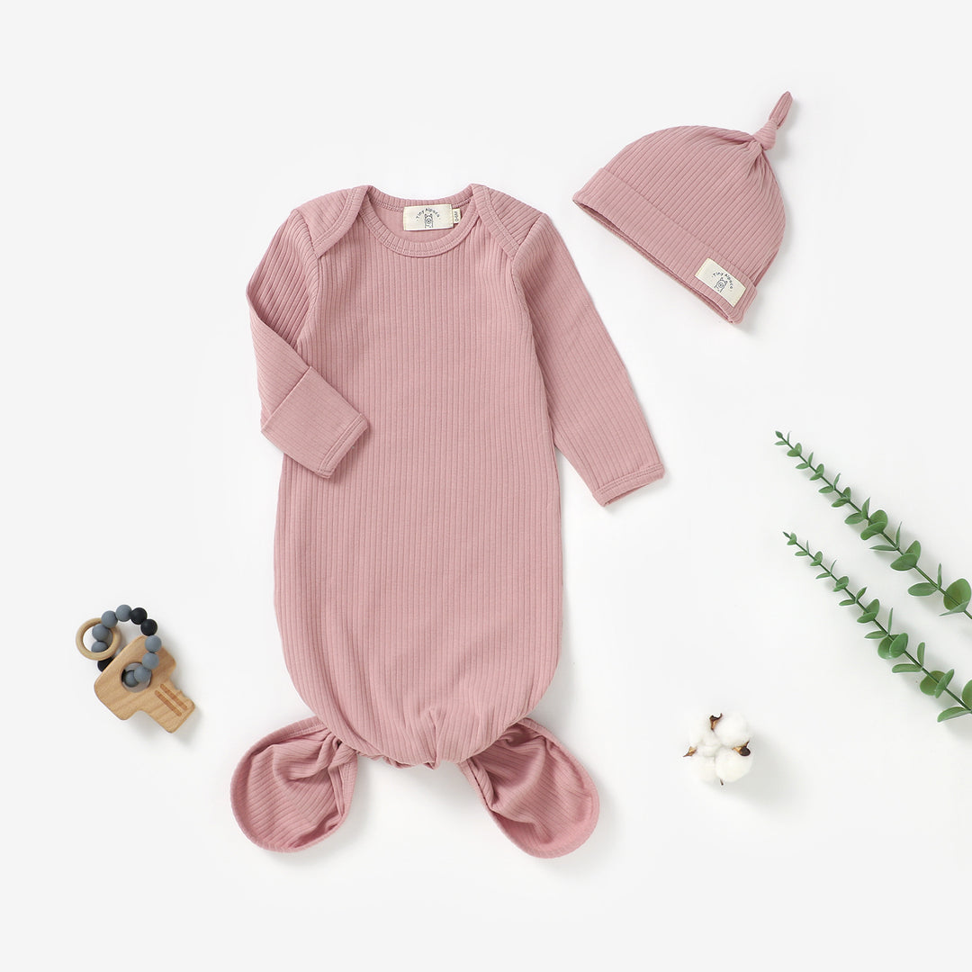 Organic Cotton Ribbed Baby Gown &amp; Hat