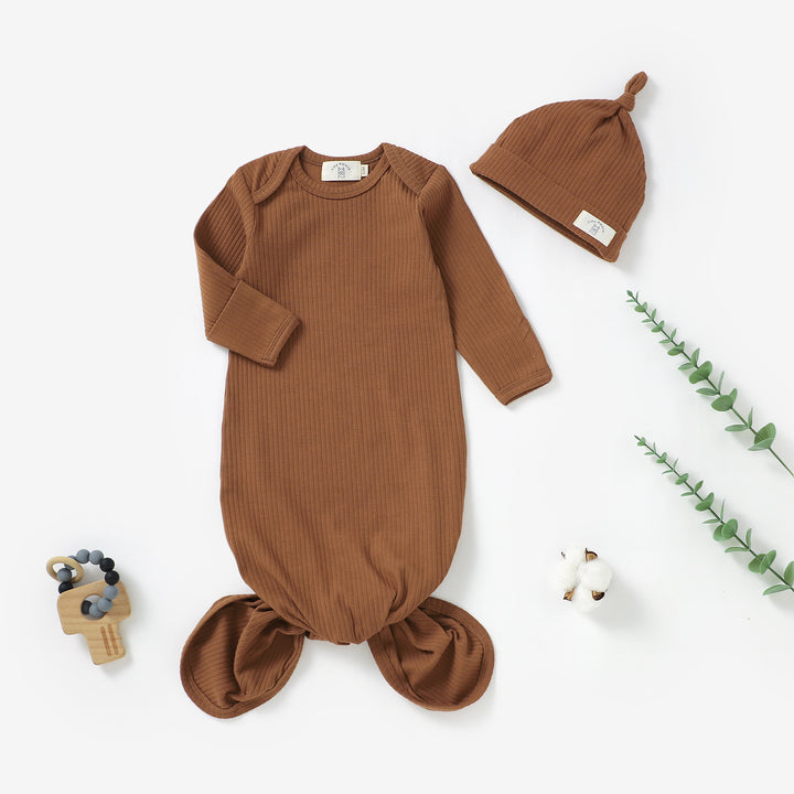 Organic Cotton Ribbed Baby Gown &amp; Hat