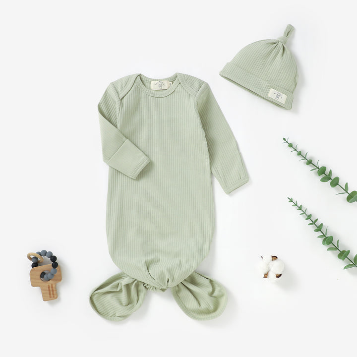 Organic Cotton Ribbed Baby Gown &amp; Hat