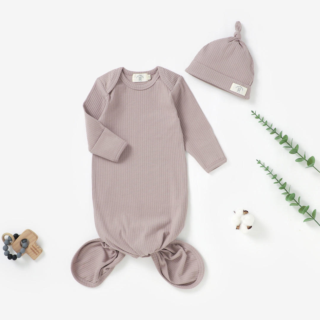 Organic Cotton Ribbed Baby Gown &amp; Hat