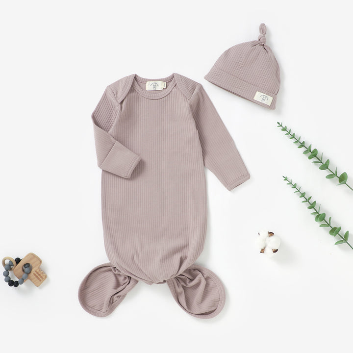 Organic Cotton Ribbed Baby Gown &amp; Hat