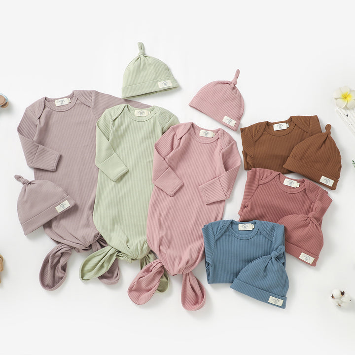 Organic Cotton Ribbed Baby Gown &amp; Hat