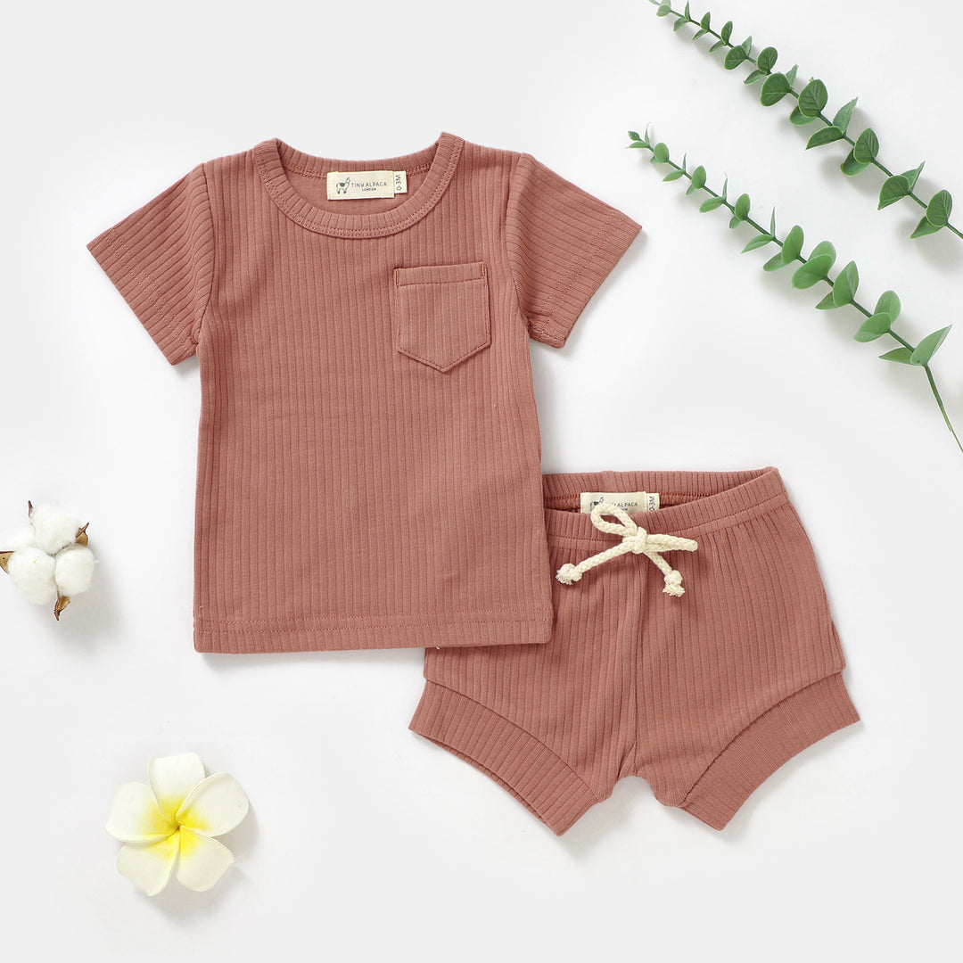 Organic Natural Cotton Short Sleeve Baby Cord Set - Tiny Alpaca UK