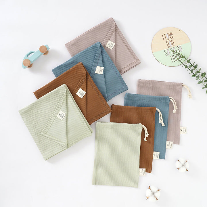 Organic Cotton Ribbed Baby Blanket with Matching Bag | 75 x 100 cm