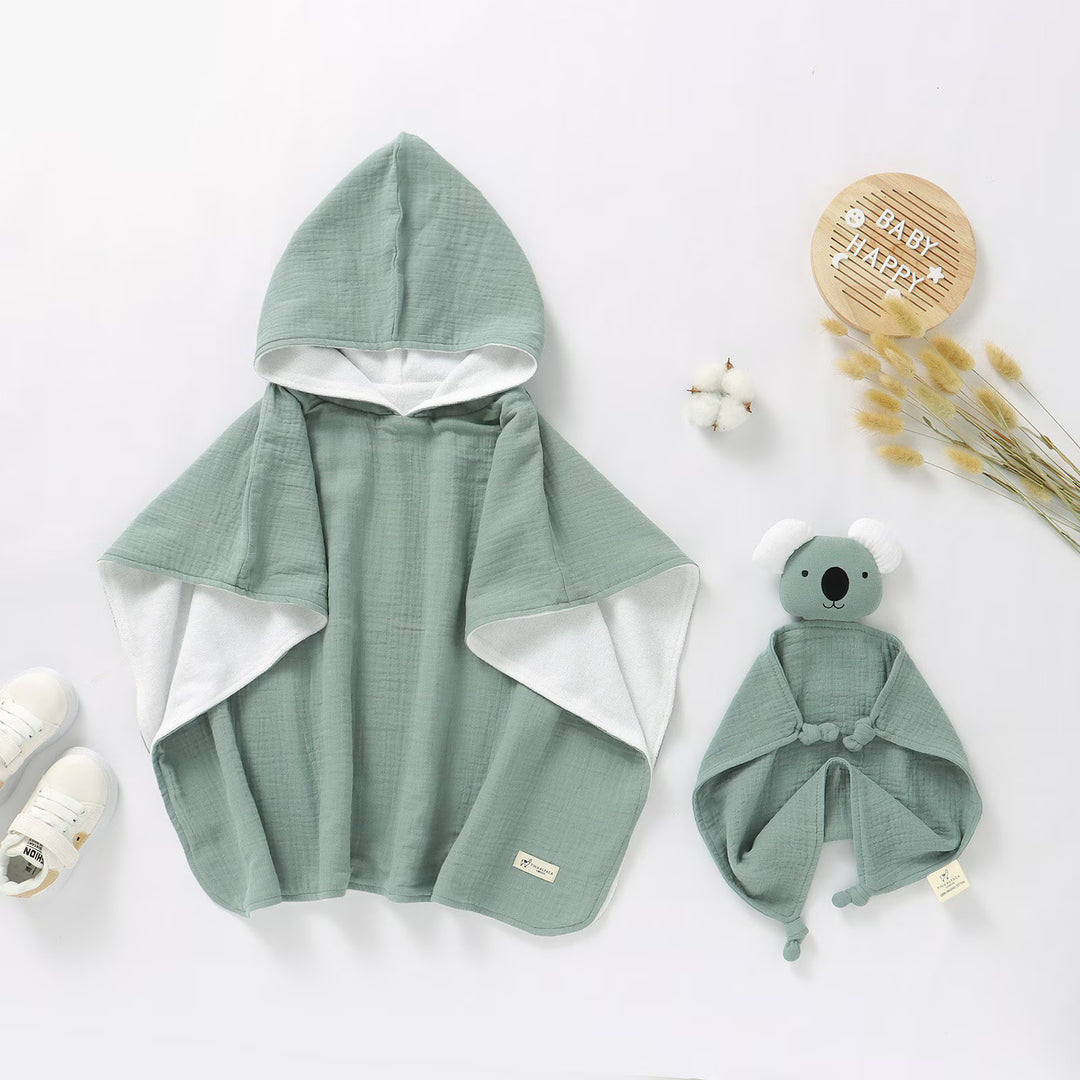 TINY ALPACA ORGANIC COTTON BABY PONCHO & KOALA SET SAGE - Tiny Alpaca UK