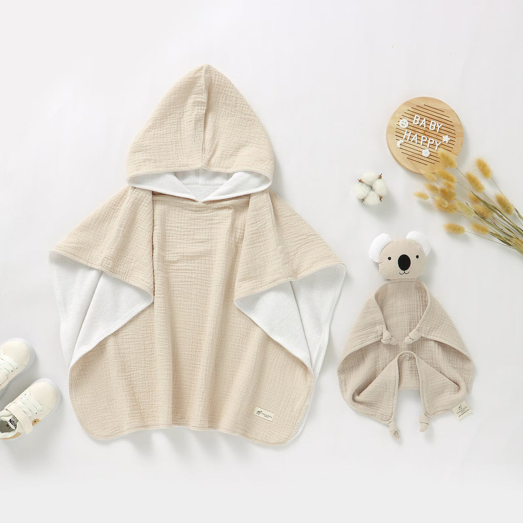 TINY ALPACA ORGANIC COTTON BABY PONCHO & KOALA SET OATMEAL - Tiny Alpaca UK