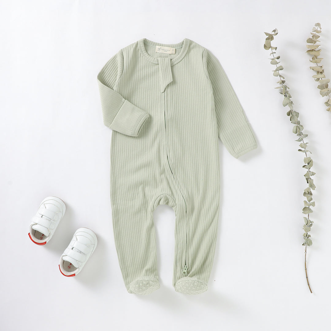 Organic Cotton Ribbed Sleepsuit with Two Way Zipper | 0-24 M - Tiny Alpaca UK