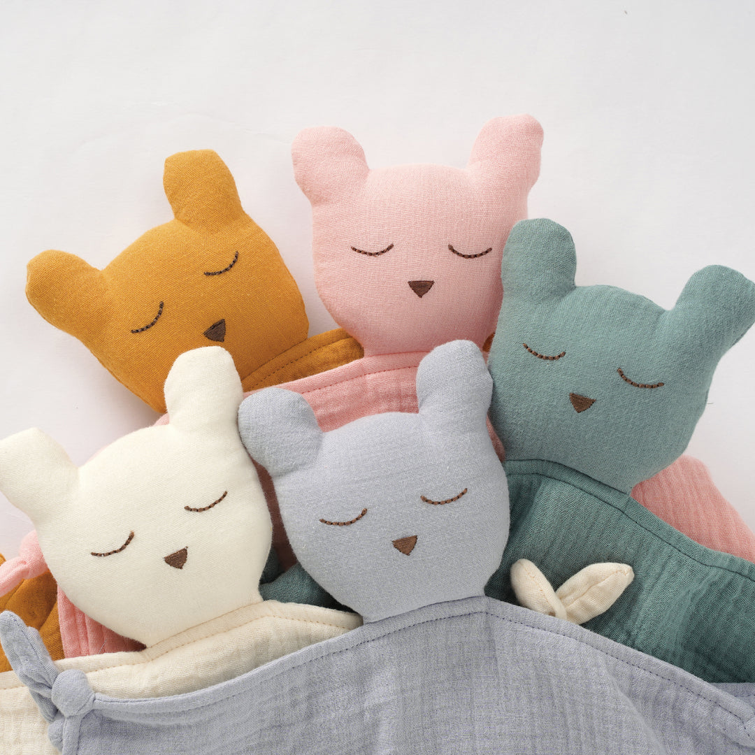 Sleeping Bear Organic Cotton Security Blanket With Teether - Tiny Alpaca UK