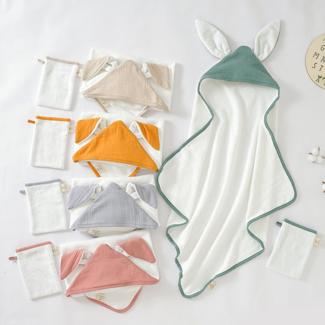 Tiny Alpaca | Organic Cotton Baby Towel With Matching Mittens | 75x75 cm - Tiny Alpaca UK