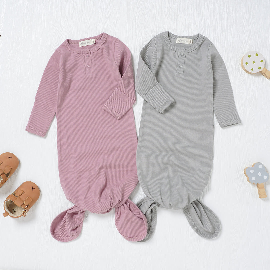 Organic Cotton Newborn Gown Set Of 2 (0-6 months) (Blush and Grey) - Tiny Alpaca UK