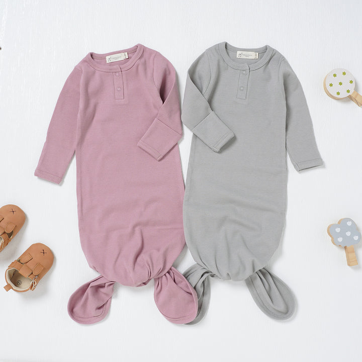 Organic Cotton Newborn Gown Set Of 2 (0-6 months) (Blush and Grey) - Tiny Alpaca UK