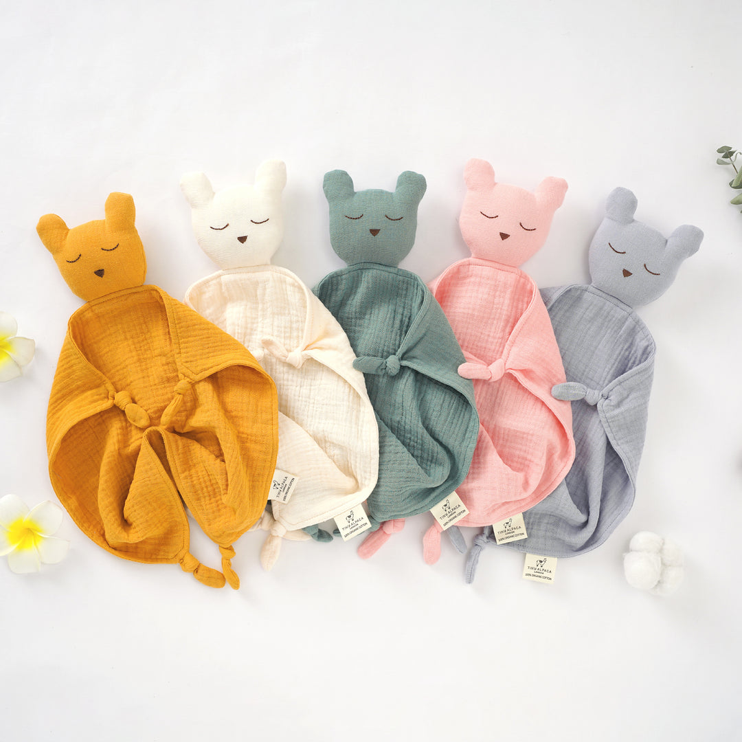 Sleeping Bear Organic Cotton Security Blanket With Teether - Tiny Alpaca UK