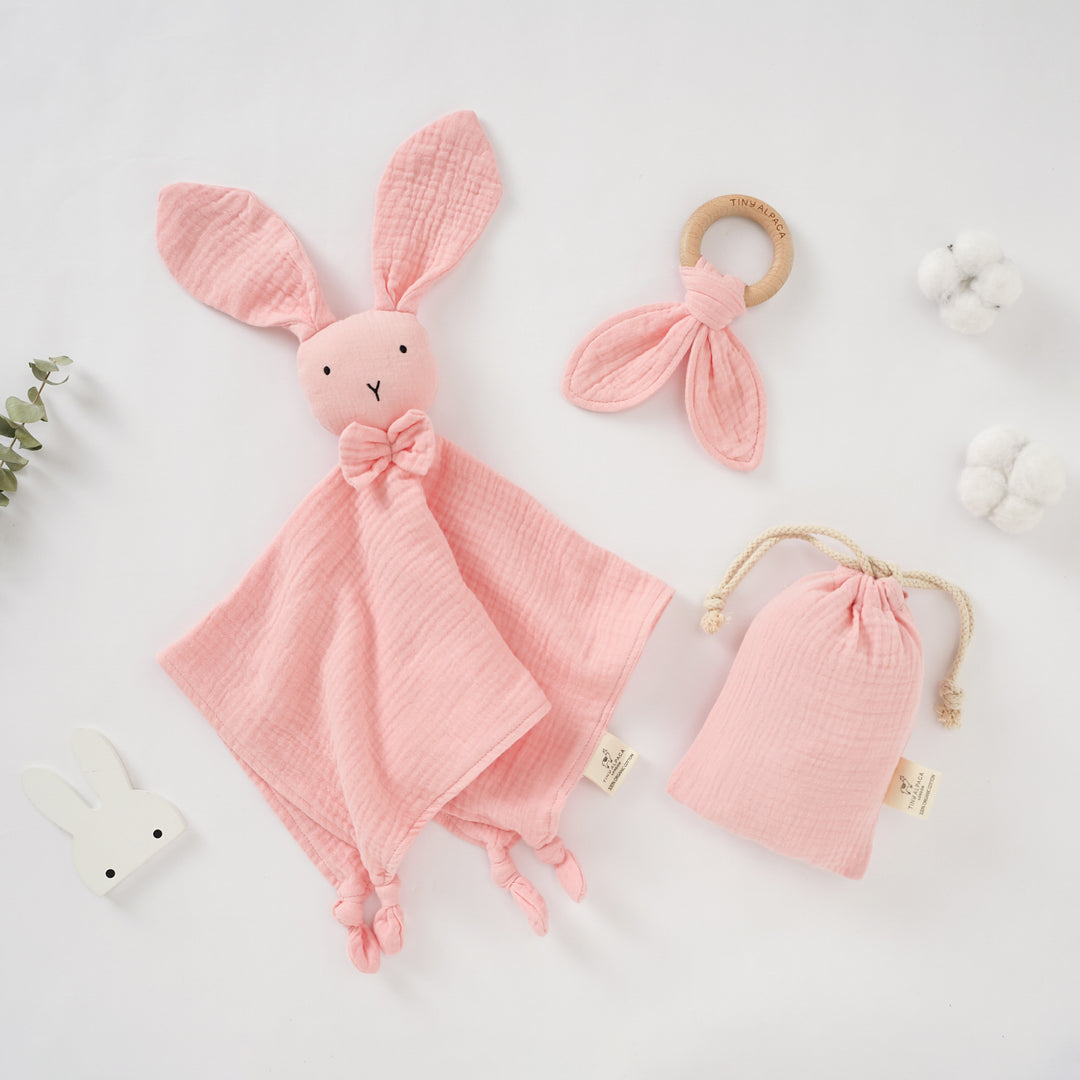 Organic Cotton Bunny Security Blanket With Teether 40x40CM - Tiny Alpaca UK